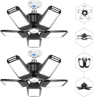 2 Pack LED Garage Lights, 5 +1 Panels 160W 15000LM-6500K Adjustable Ceiling Garage Light with E26/E27 Screw Base Deformable Lighting for Garage Barn Workshop Warehouse Residential High Bay Light