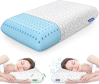 CushZone Memory Foam Bed Pillow for Side, Back & Stomach Sleepers - CertiPUR-US Certified, Breathable Washable Cover, Standard Size