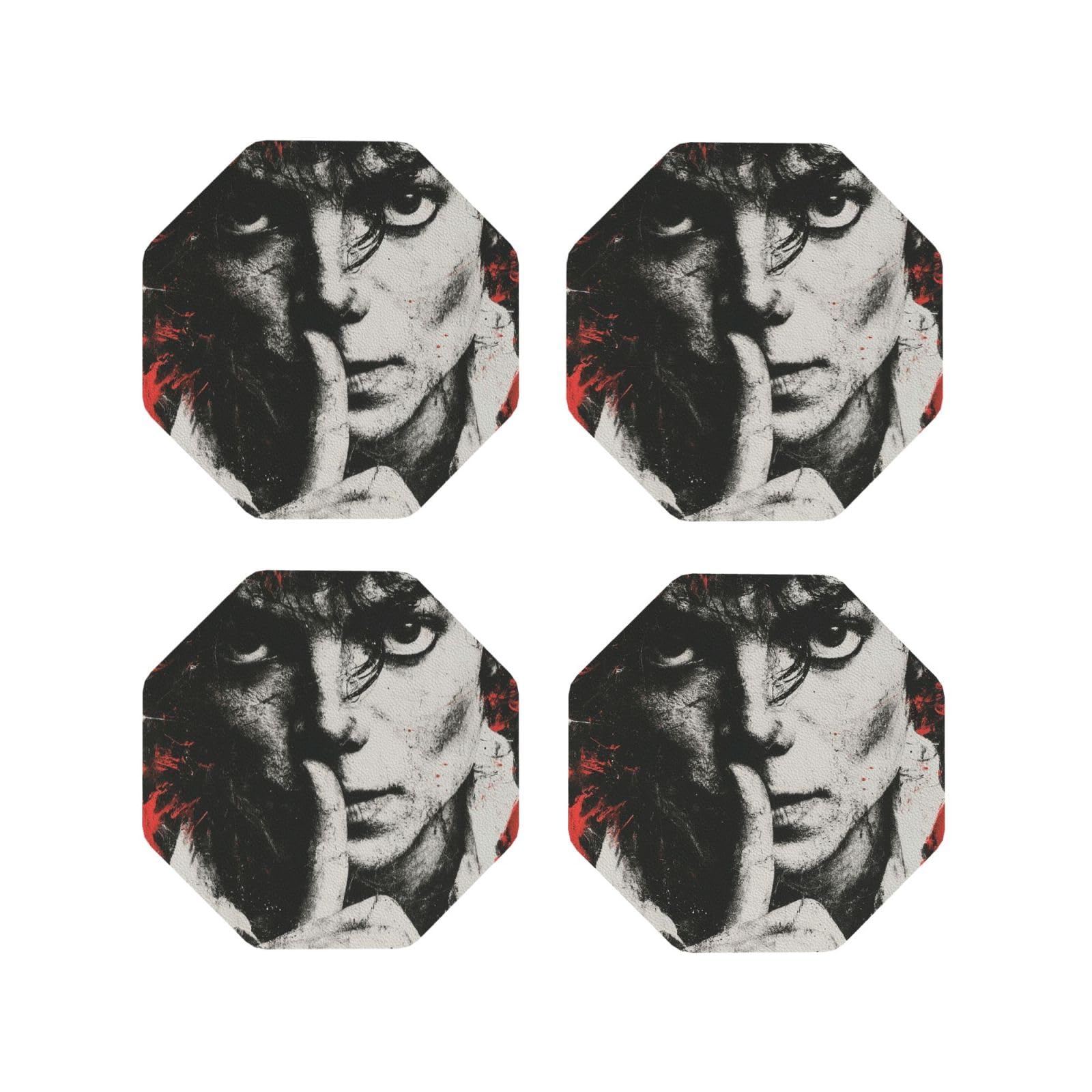 Coasters Set of 4 Round Leather Coaster Quick-Dry Drink Michael Jackson Coasters for Desk Absorbent Mugs Pads Tabletop Protection Pad Heat Resistant Coffee Cup Mat for Kitchen Bar