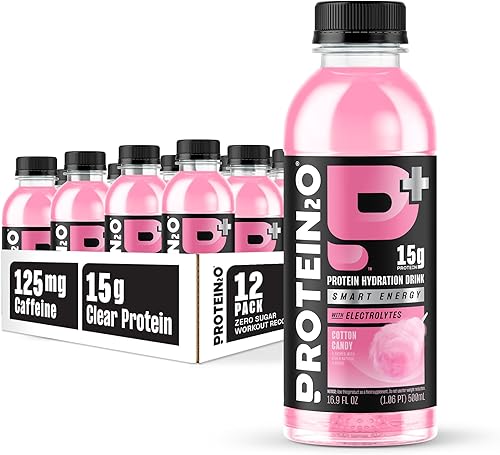 Protein2o 15g Whey Protein Infused Water Plus Energy &amp; Focus, Cotton Candy, 16.9 oz Bottle (Pack of 12)