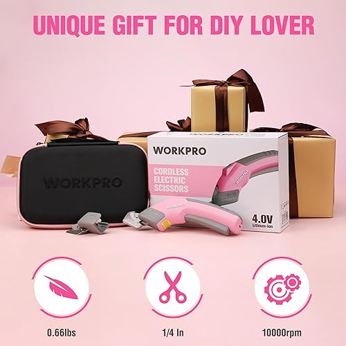 Miniatura 7 de WORKPRO Tijeras eléctricas inalámbricas de 4 V con 2 cuchillas, tela, cuero, alfombra y cortador de cartón, tijeras potentes recargables de 2000 mAh