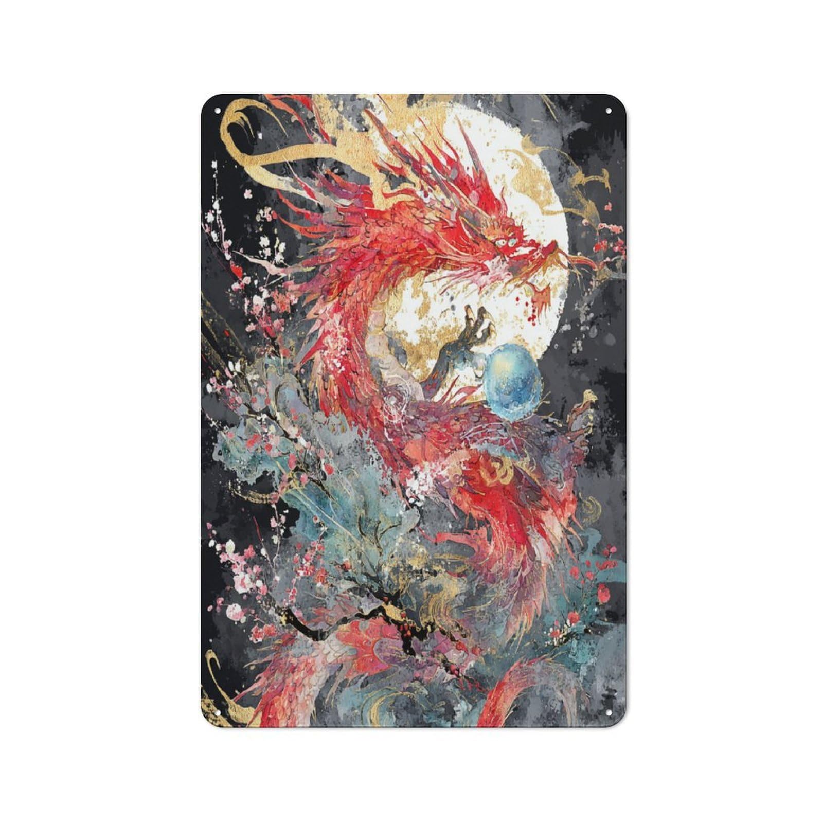 Junmoney Dragon's Moonlit Dance Tin Sign 30X20cm With For Home Bar Wall, Vintage Decor, Wall Decoration For A Recently Updated Home Bar
