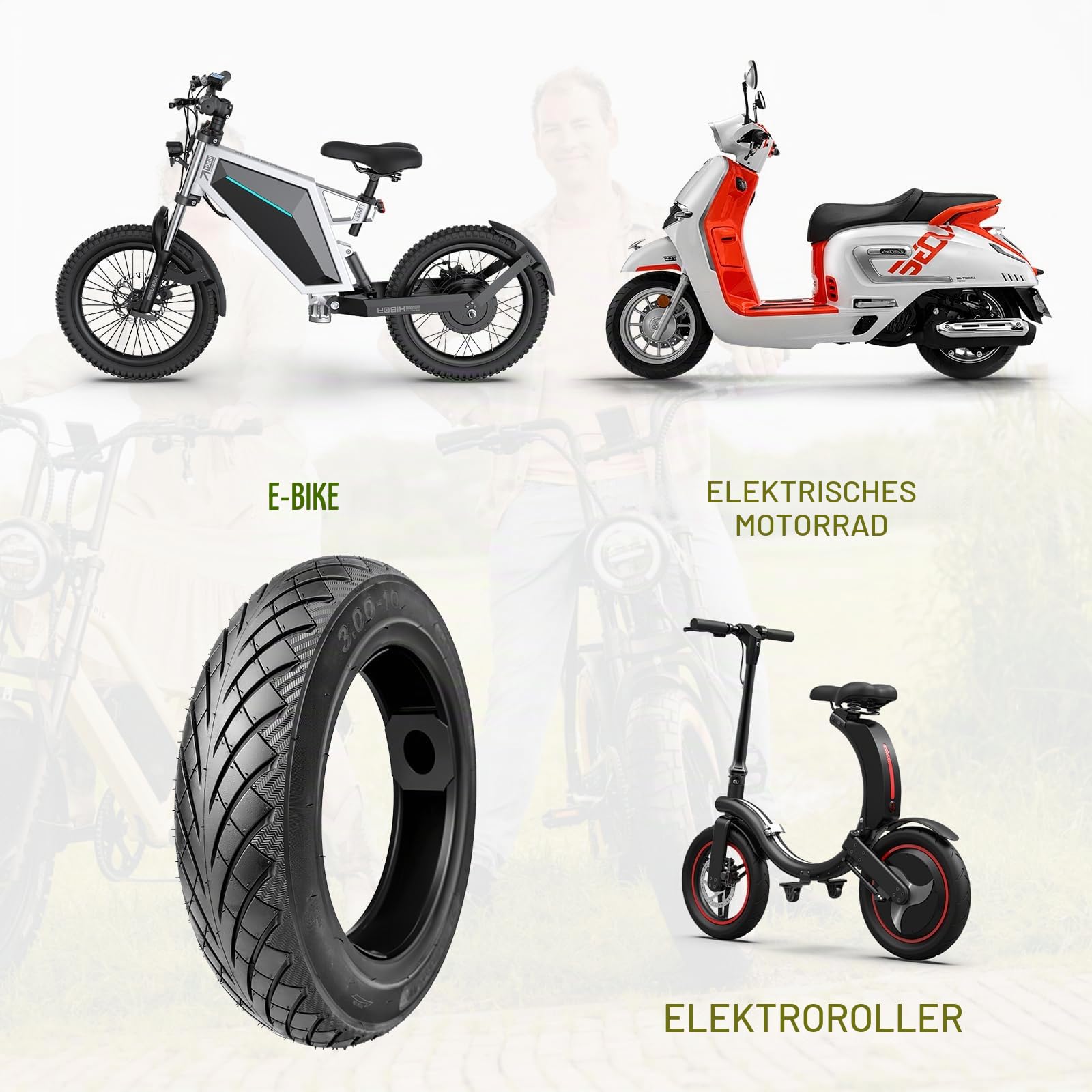 MEGHNA 3.00-10 Tubeless Reifen für E-Bike/Elektroroller & City Roller | TL Reifen 10 Zoll | 2.15x10 Felgen | Straßengriff & Langlebigkeit (2XReifen)