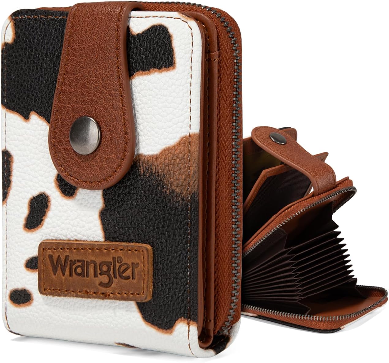 Montana West X Wrangler Credit Card Holder Small Wallets for Women Compact Credit Card Case With Smooth Zipper and ID Window WG178-W004COW-BR