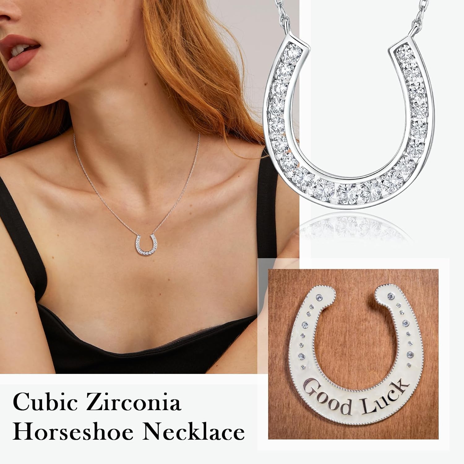 925 Sterling Silver Horseshoe Necklace Created Gemstone Birthstone Necklace Channel Set Horse Shoe Pendant Necklace Lucky Jewelry