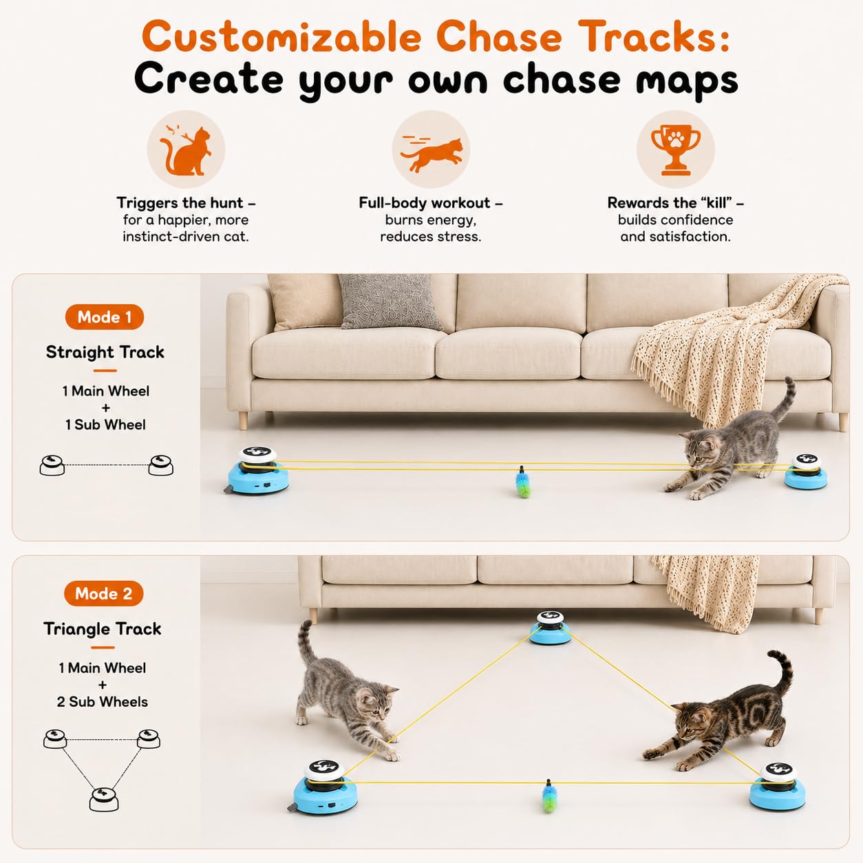 ITSHINY Giocattolo elettrico per gatti, giocattolo interattivo per gatti con percorsi di corsa regolabili, modalità automatica/manuale, ricaricabile, per giochi attivi, salute