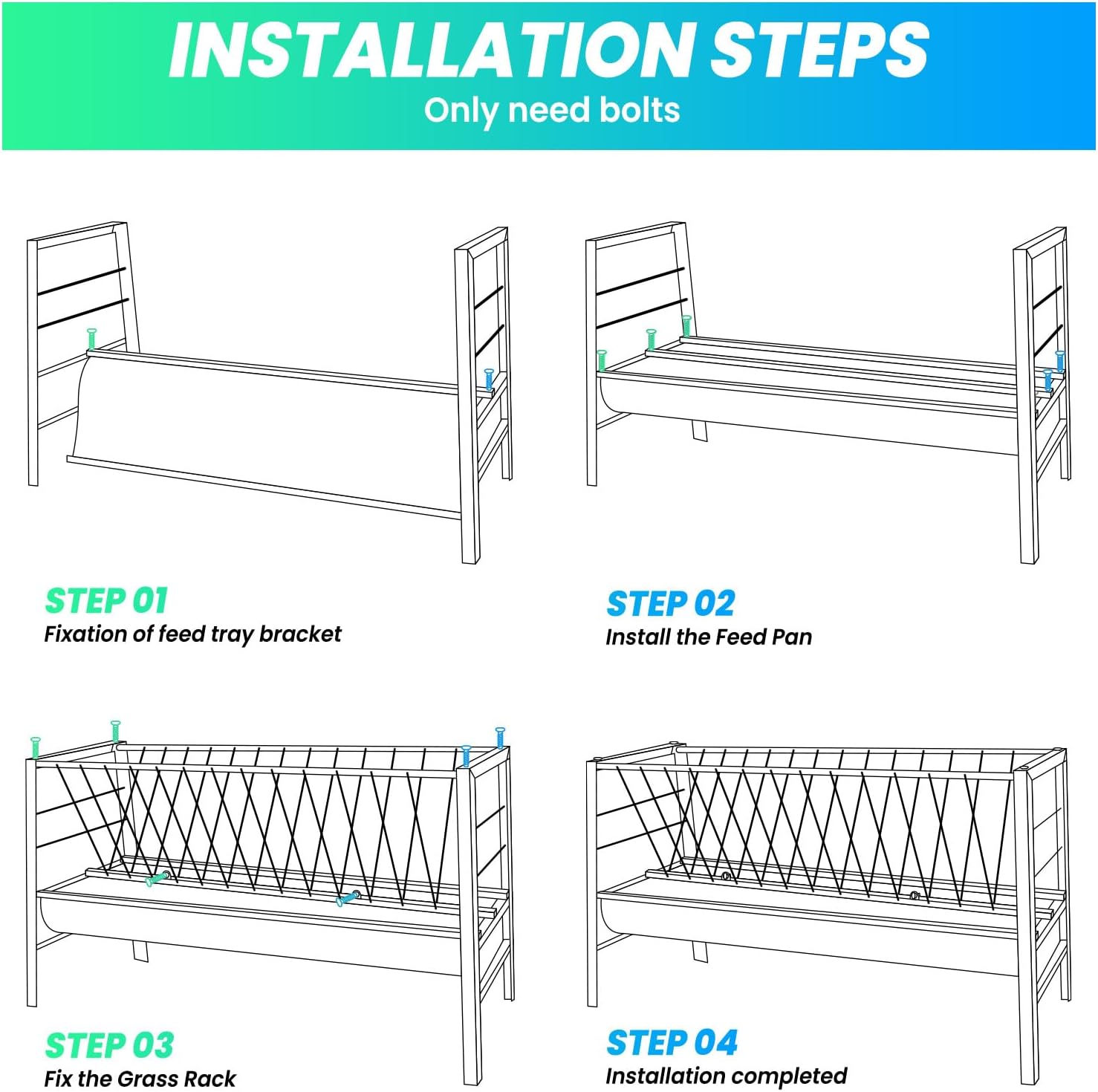 Durable 90 Gallon Goat Hay Feeder, Black Stainles Steel Horse Hay Feeder, Easy to Install, Ideal for Goats and Sheep Large Capacity Hay Feeder for Goats (White Stainless Steel Galvanized, 90-Gallon)