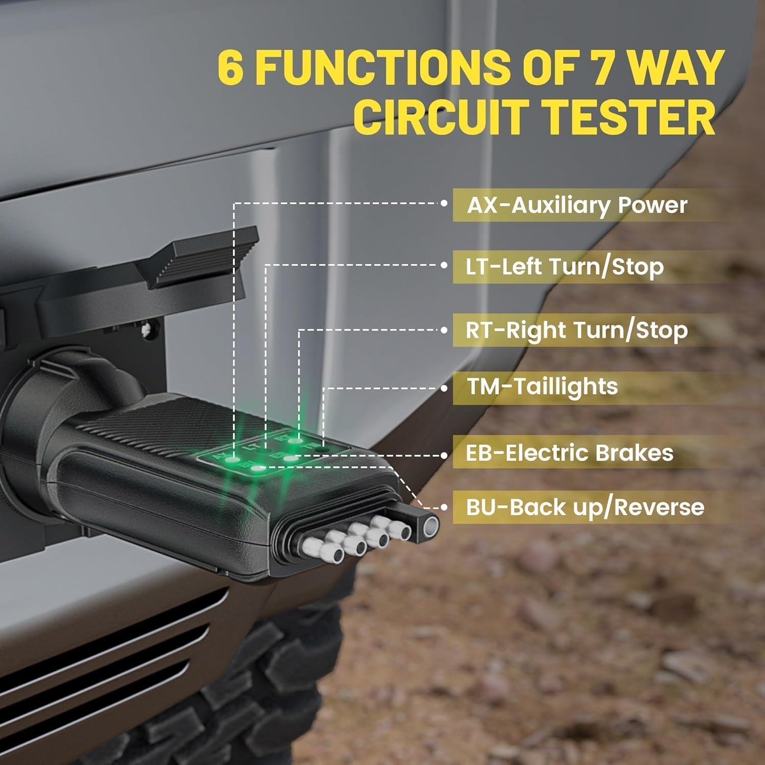 Oyviny RV 7 Pin Trailer Plug with IP68 Waterproof Seal + 3-in-1 Trailer Plug Tester 4/5 Pin Flat & 7 Pin Trailer Light Tester with Double-Sided LED Indicators