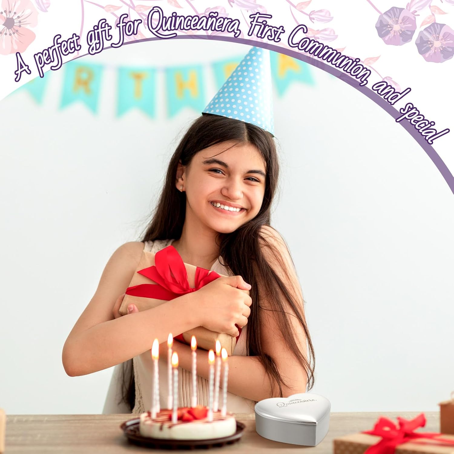 Chunful Quinceanera Gifts for Girls Heart Jewelry Keepsake Box Small Trinket Crown Box 15 Años Quinceañeras 15th Birthday Gift for Quinceanera Gifts Silver Toned with Engraved Message - Image 3