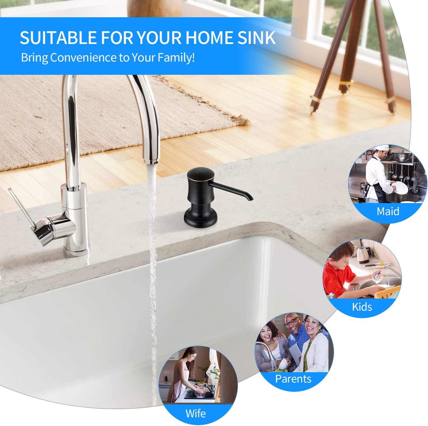SVAVO Soap Dispenser for Kitchen Sink, Stainless Steel Sink Soap Dispenser Pump, Refill from the Top, Kitchen Soap Dispenser with Liquid Soap Bottle, for Sink Countertop Install (ORB)