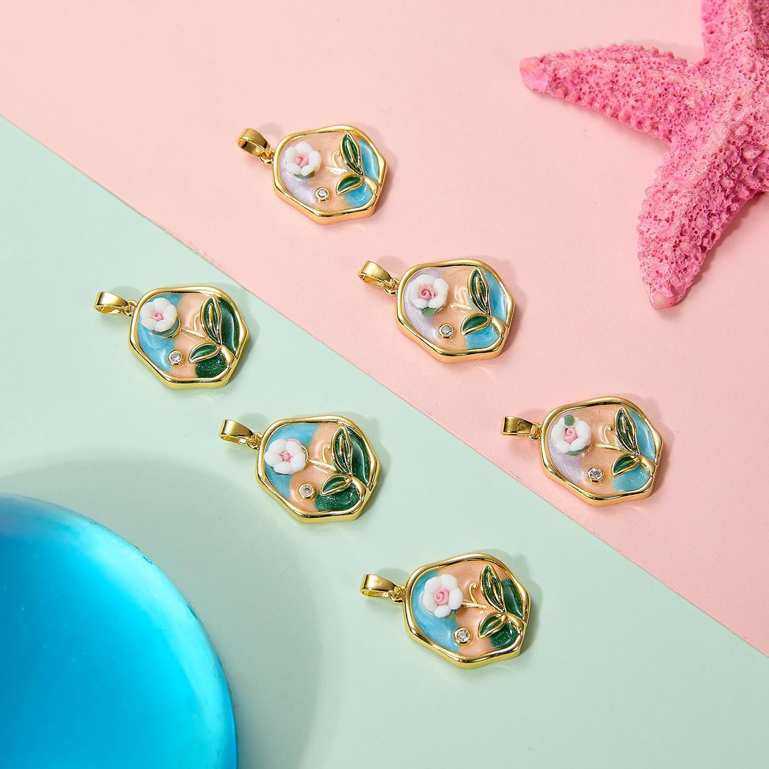 Vintage Metal Flower Charms for Jewelry Making Van Gogh Inspired Oil Painting Style Brass Enamel Charms Pendants for Earrings Necklaces Bracelets DIY Supplies - Image 4