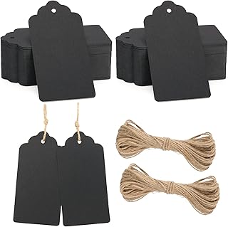 jijAcraft 100Pcs Blank Gift Tags with String,Black Paper Gift Tags,4" x 2" Christmas Gift Wrap Tags,Name Tags,Rectangle Craft Hang Tags for Wedding,Baby Shower,Birthday Party Favor