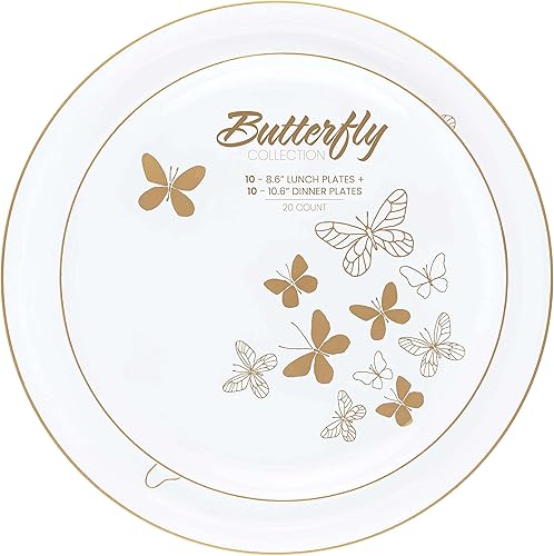 Plasticpro El juego de platos combinados de 40 piezas incluye 20 platos de 8.6 pulgadas y 20 platos de plástico blanco con platos de fiesta de