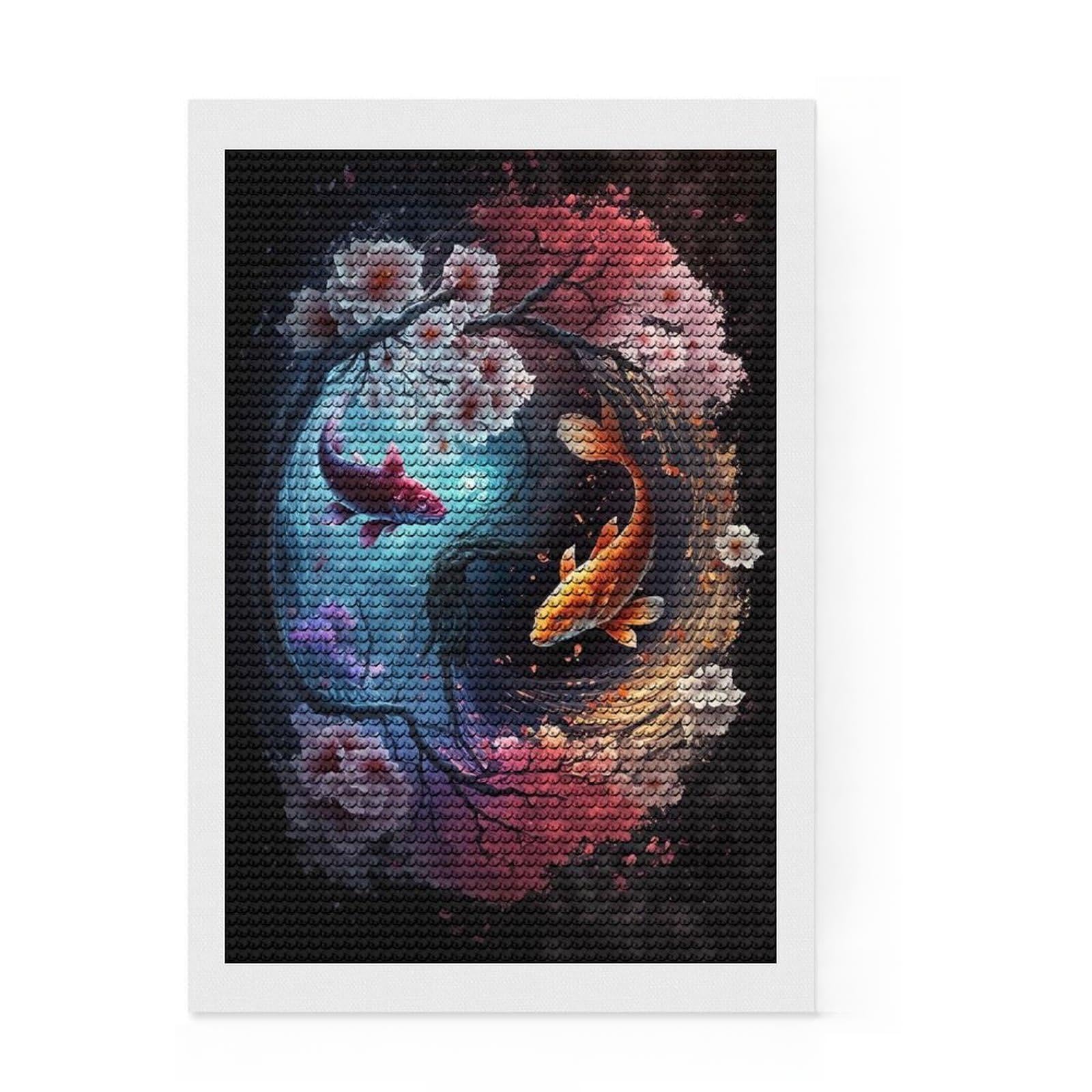 Junmoney A Yin and Yang Journey Crystal Diamond Art Kit 8"x12", Boho Decor, Stress Relief Craft, Full Kit Included, Fun Craft Activity