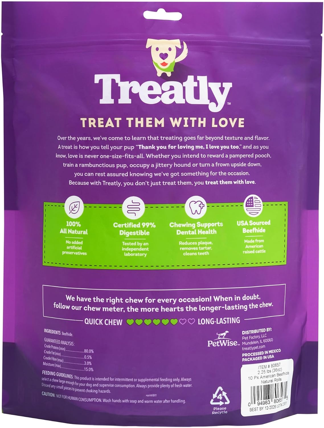 American Sourced Beefhide Rolls 8-9" Dog Chew Treats - Natural Flavor, 10 Count/1 Pack