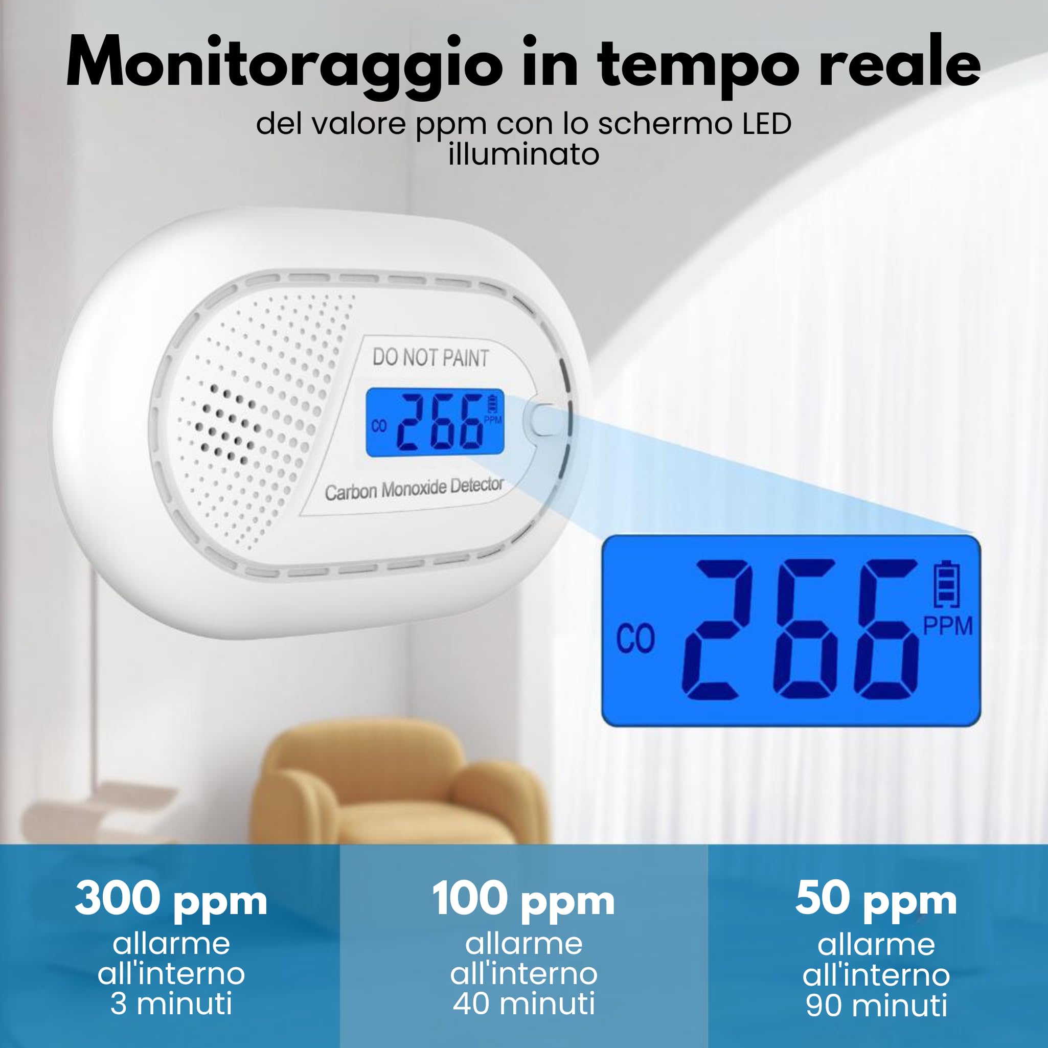 Aroha Smart Connect Rilevatore Monossido di Carbonio WiFi - Batteria da 10 Anni - Allarme Monossido di Carbonio Con Tuya & Smartlife, Portatile