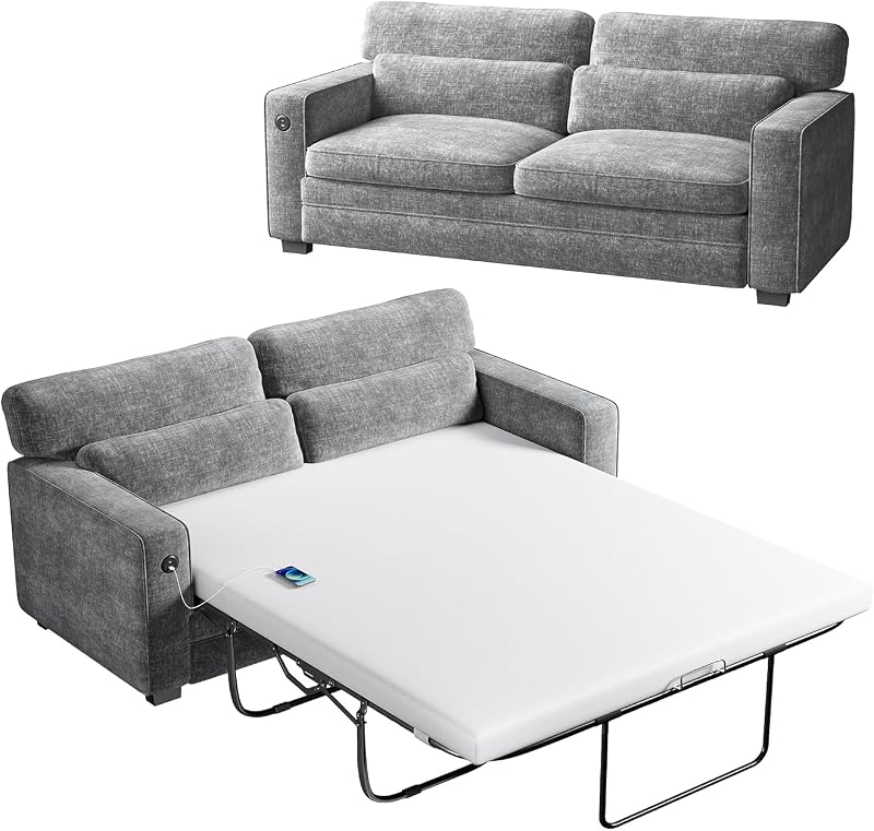 Marsail Pull Out Sofa Bed, Full Sleeper Loveseat with Mattress, Light Grey image 3