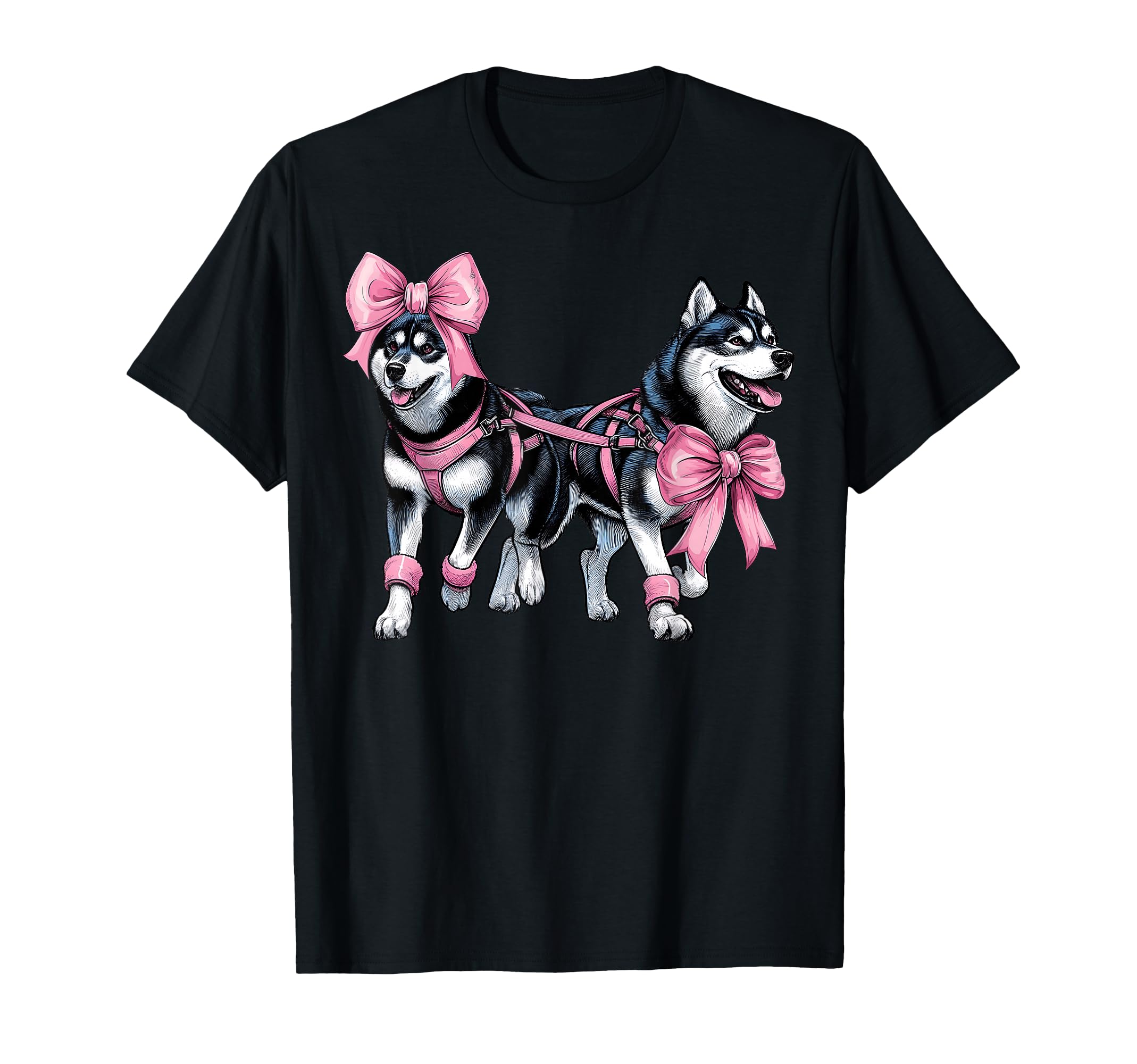 Coquette Bow Mushing Sled Dog Husky Girl Mom Pink T-Shirt