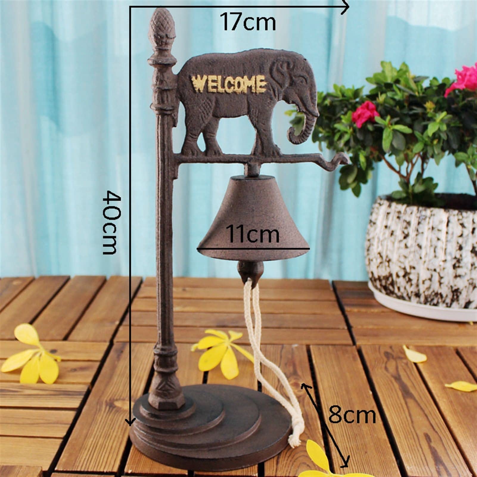 Timbre de puerta de hierro fundido Campanas de puerta Colgando Campana de servicio de mesa de elefante de hierro fundido vintage con carteles de bienvenida dorados en la barra de café europea Campanas