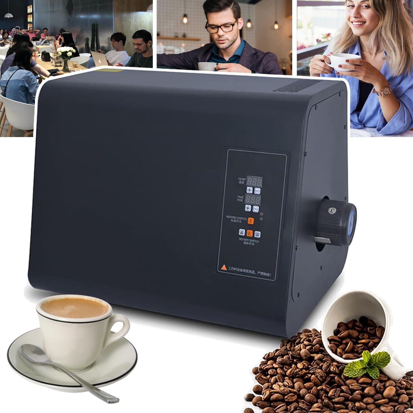 JMbpkduHs 1500w Electric Coffee Roaster Machine,Temperature Control(50°c-300°c) + Timer(0-60 Minutes), Efficient Heat Dissipation,For Home&commercial Automatic Baking