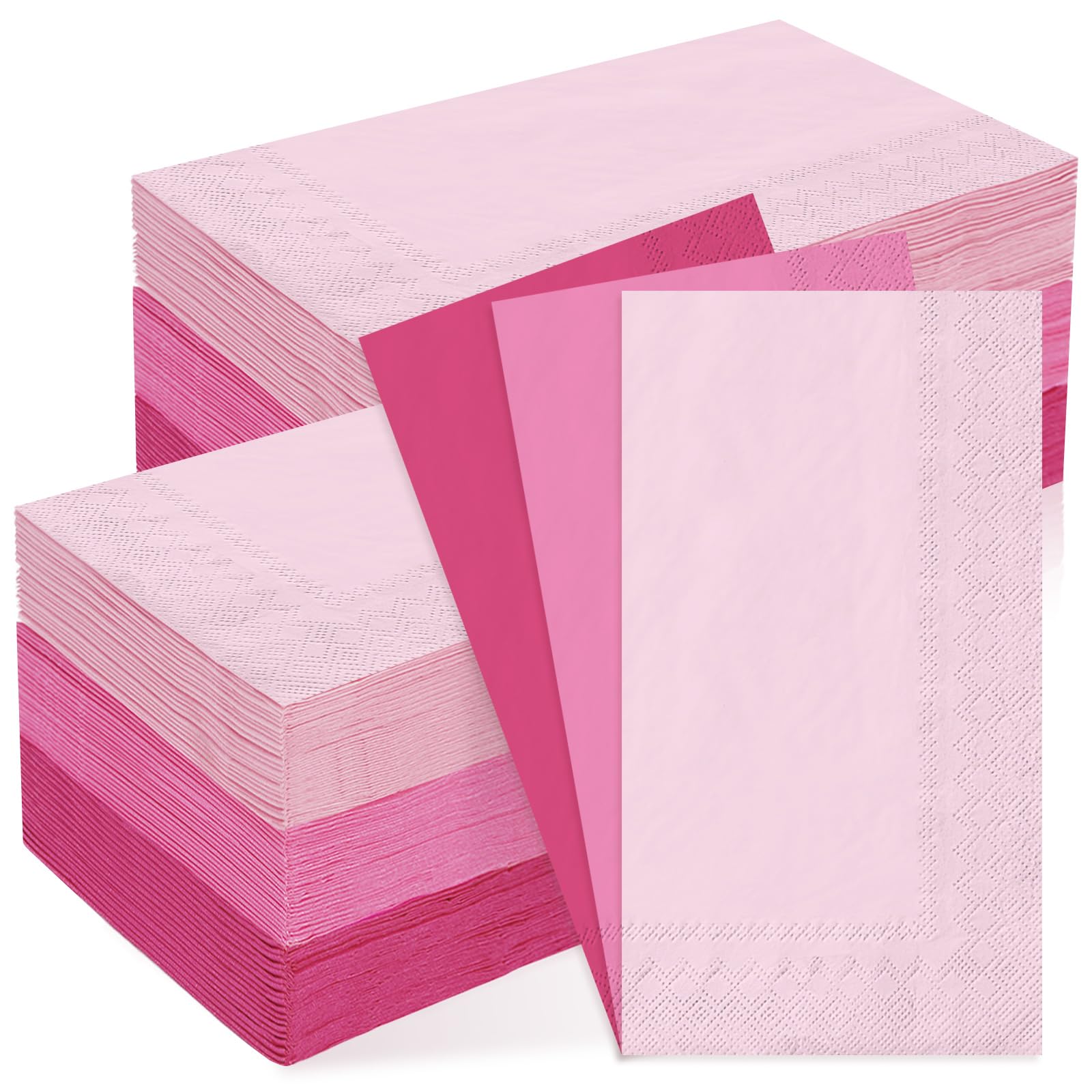 Whaline Lot de 150 serviettes en papier jetables pour invités - 10 x 20 cm - 3 couleurs - Thème rose - Serviettes de table pour fête, fête, réunion, décoration de table
