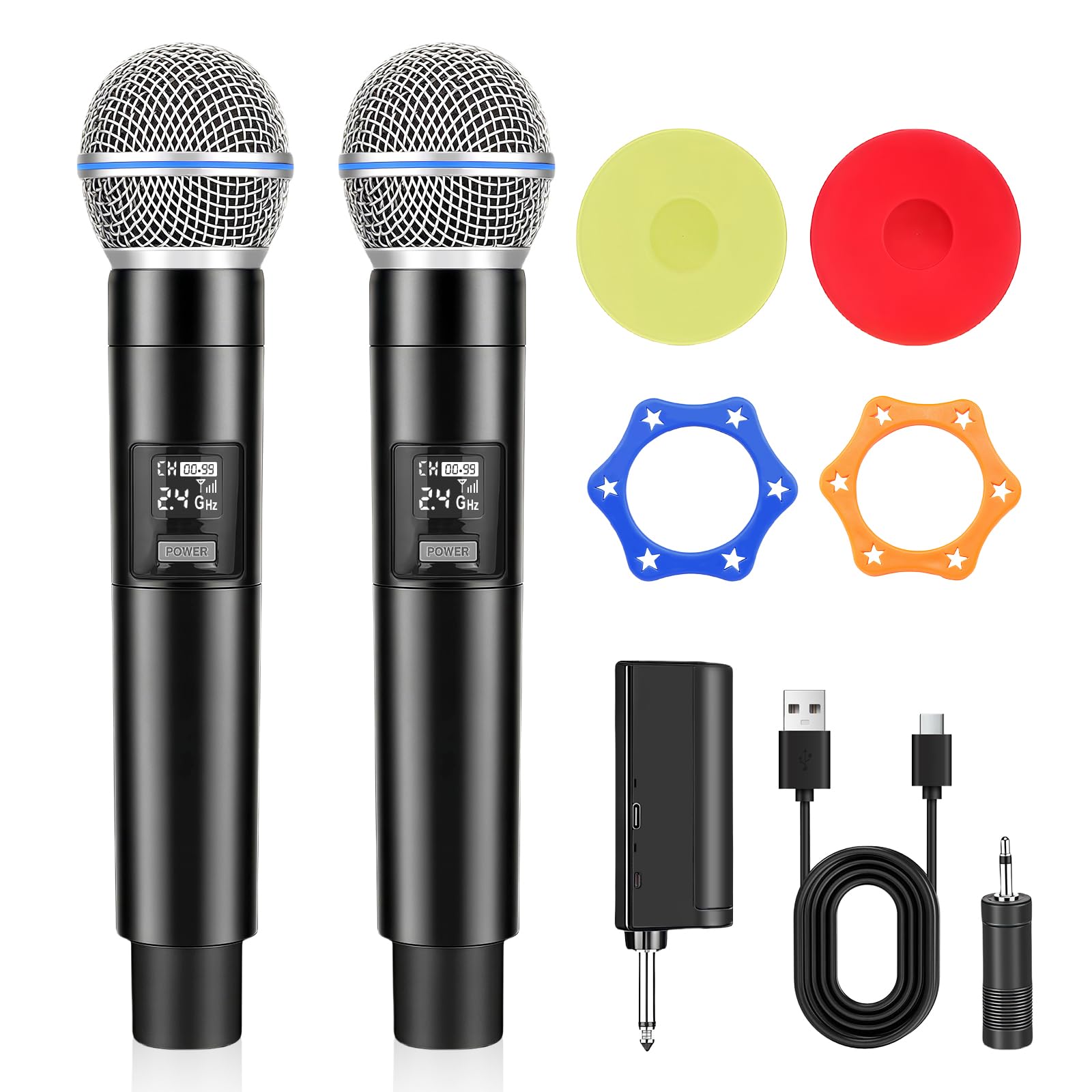2PCS Microphone sans Fil Professionnel, Microphone Karaoké avec Connexion par Puce Individuelle, Réception à 50 Mètres de Distance, Durée de 12H pour Chant, DJ et Soirées à Domicile (Noir)