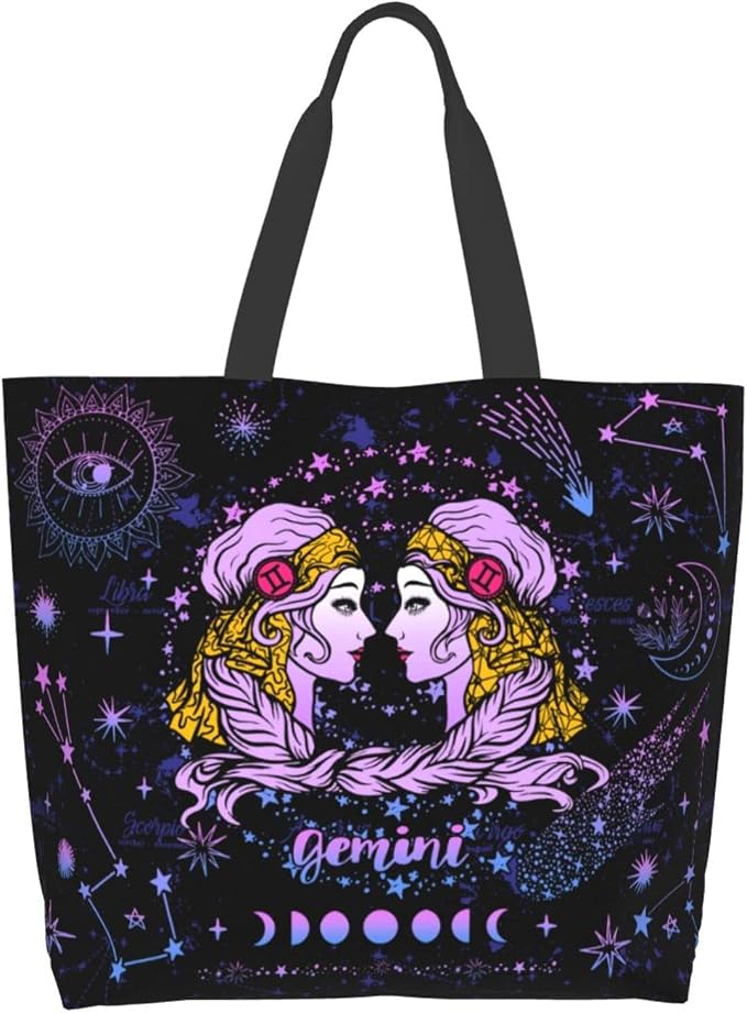 Amazon JASUTOT Gemini Constellation Tote Bag Large Canvas Zodiac