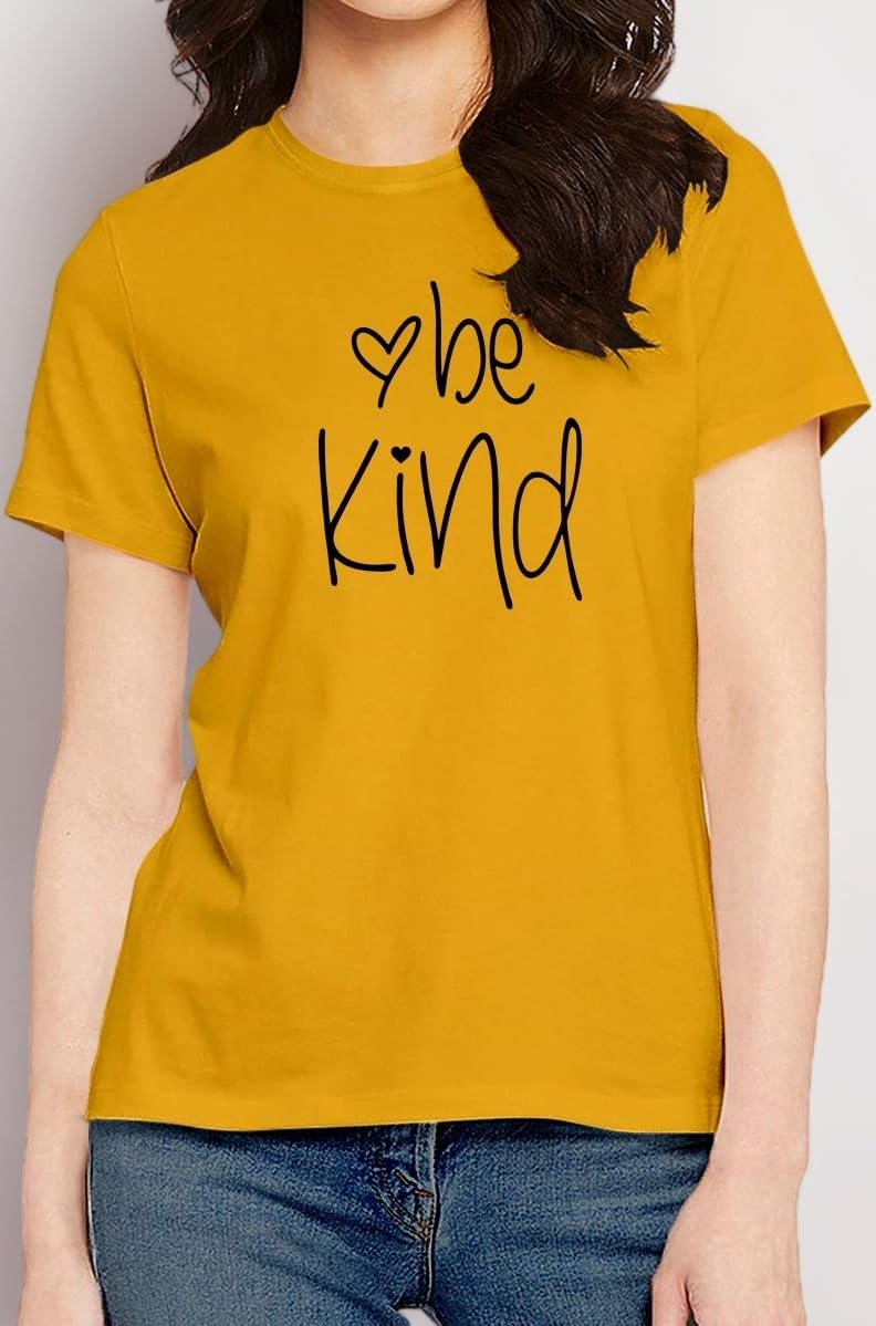 Women's Regular Fit Be Kind Cotton Graphic Printed Round Neck Half Sleeves Multicolour T Shirt. Text, Trending, Pootlu, Stylish Tshirts