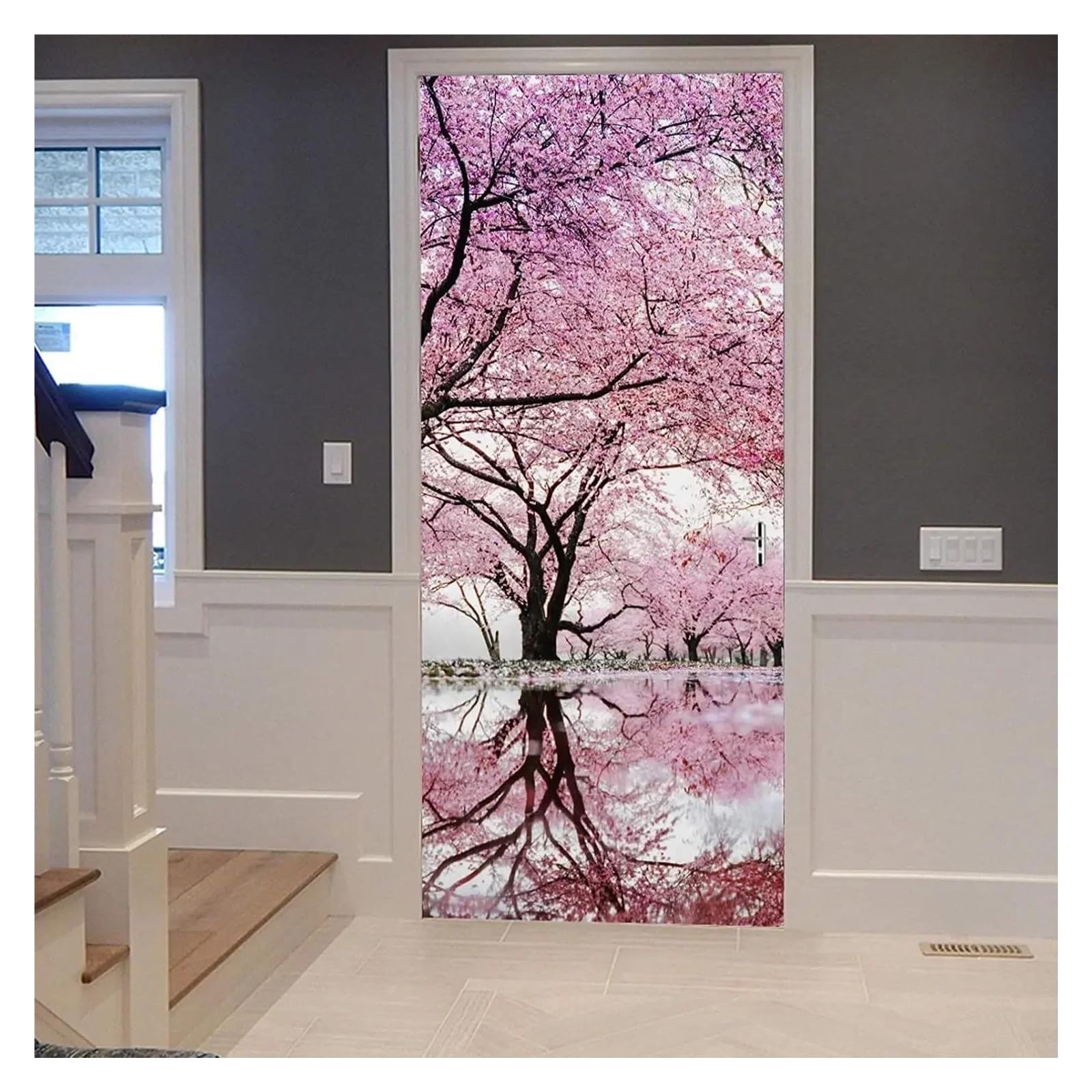 Sticker de porte 3D violet lavande pour camoufler les imperfections d'un mur usé