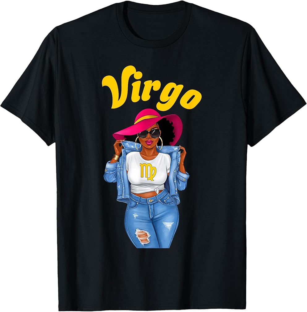 Virgo Girl Afro Hair Black Woman Hat Zodiac Birthday T-Shirt