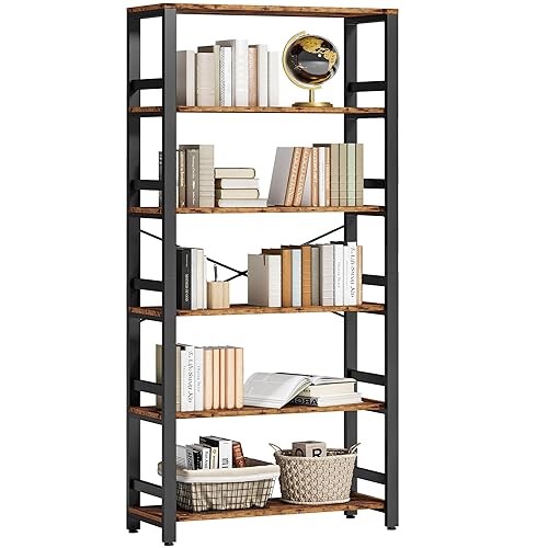 IRONCK Bookshelf, 31.5in Wide Shelf 6 Tier Bookcase, 110lbs/shelf Vintage Industrial Style Bookshelves for Bedroom, Living Room and Home Office, Vintage Brown - Vintage Brown