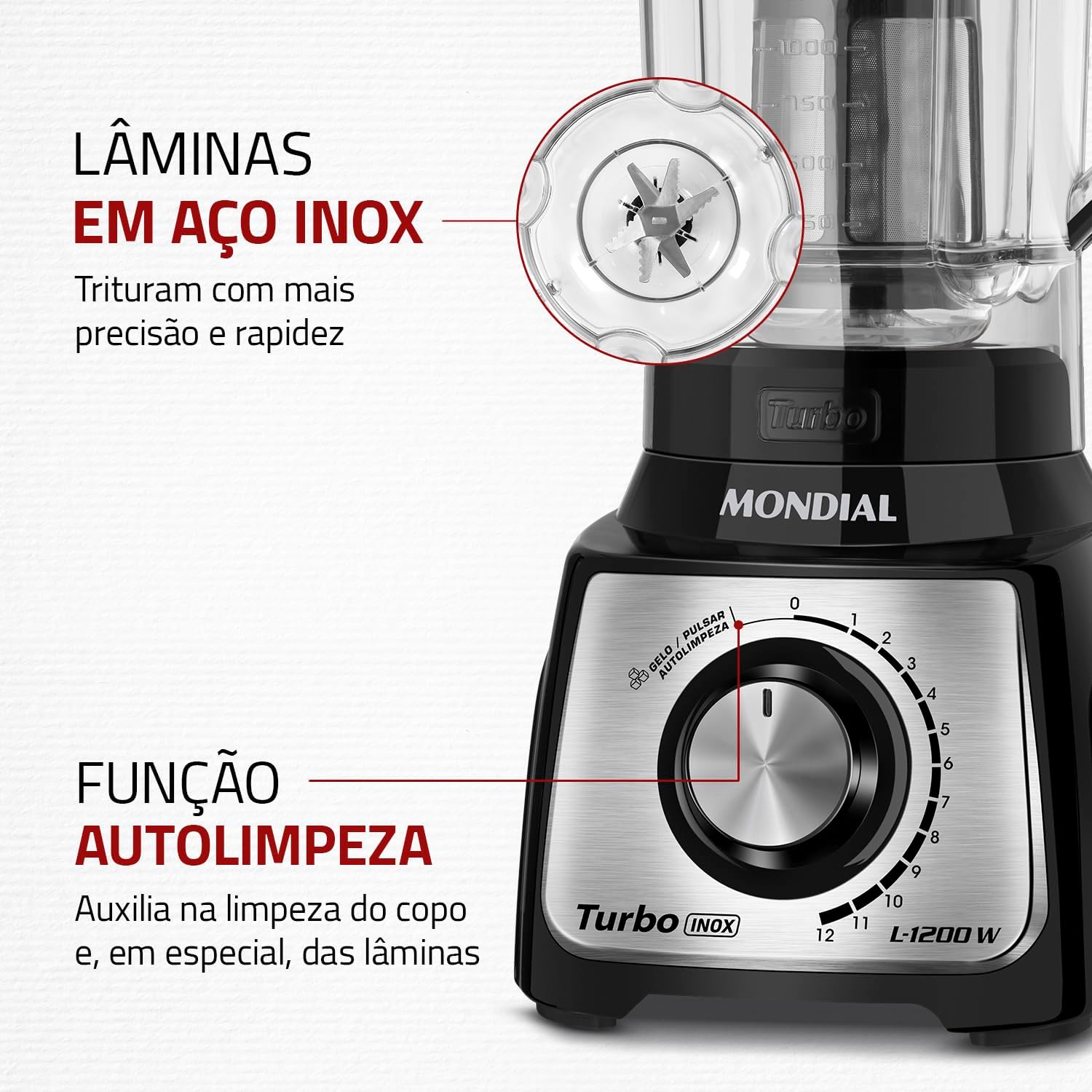 Liquidificador Turbo, Mondial, Preto/Inox, 1200W, 220V - L-1200 BI