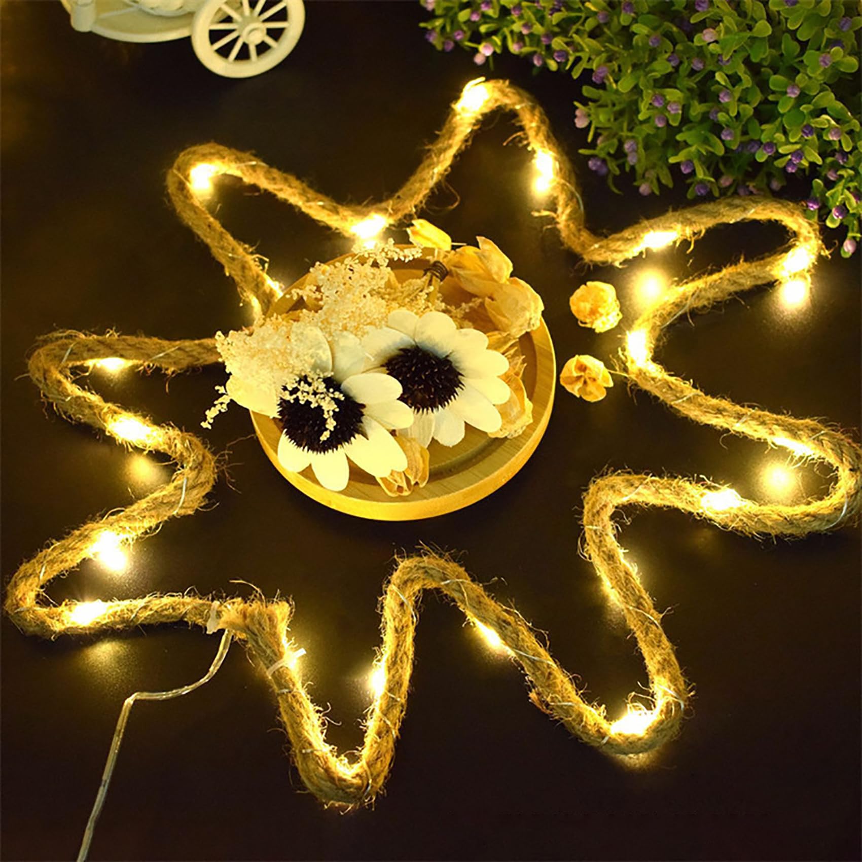 Solar Lichterkette Seil Aussen Wetterfest Sisalstern Beleuchtet Lampe Vintage LED Hanfseil Gartenleuchte Deko für Garten Terrasse Balkon Bäume Weihnachten (10M 200 LED)