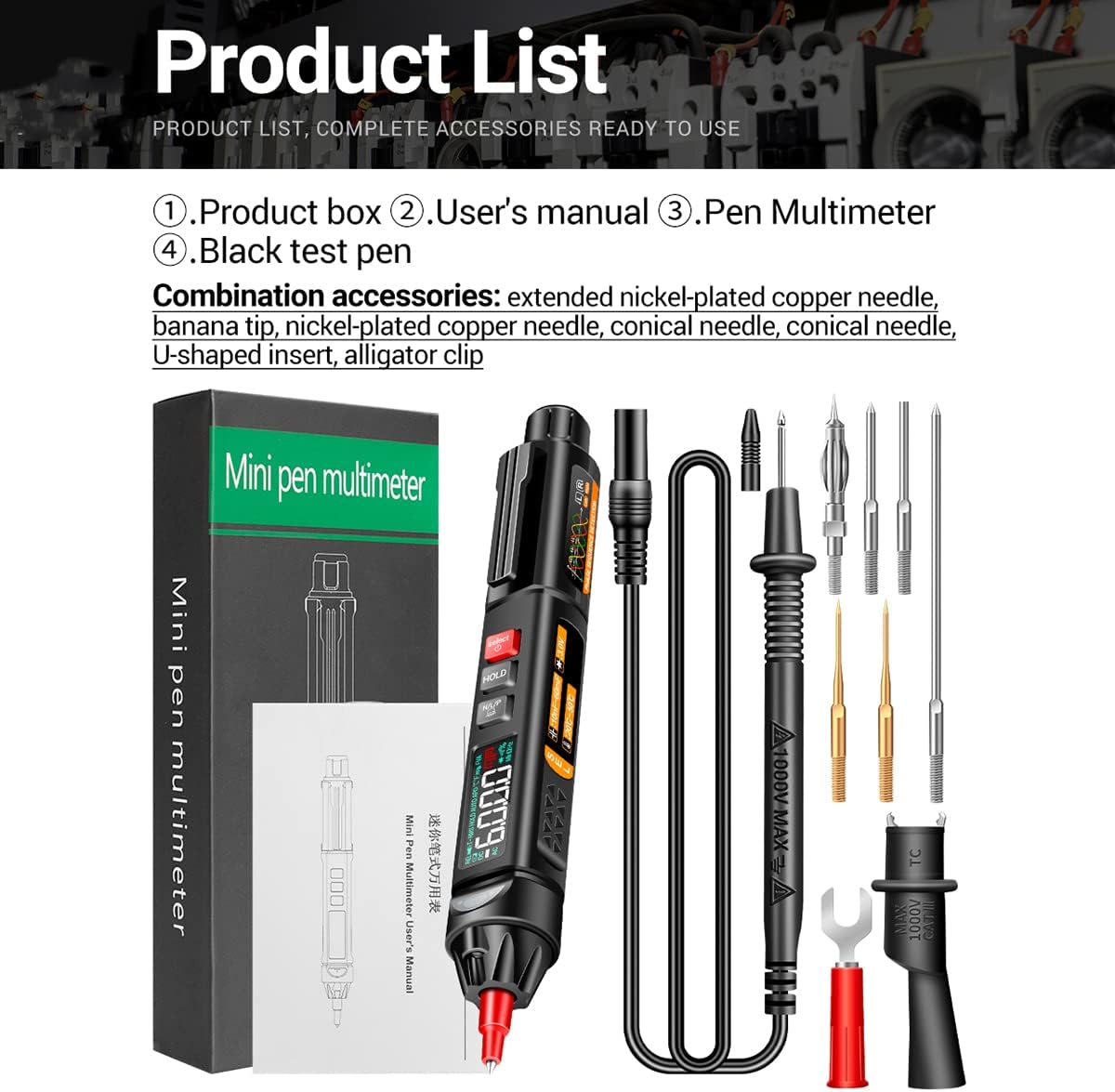 A3009 Mini Pen Multimeter with Voice Broadcast 6000 Counts Voltmeter VA Reverse LCD Display Flash NCV Tester for Vole Resistance acitance Temperature On/Off Diode Phase Sequence