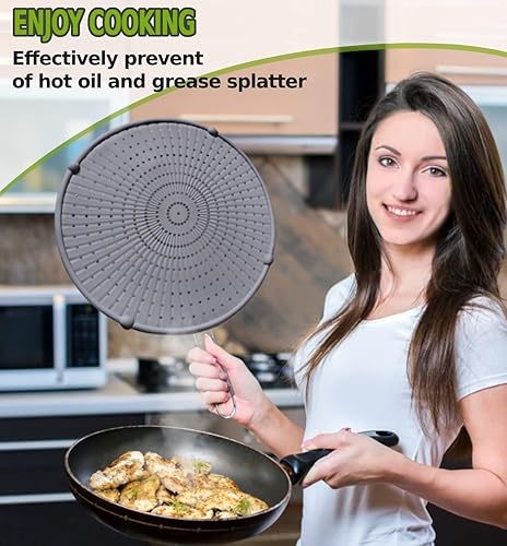 Miniatura 4 de Protector de silicona contra salpicaduras de grasa para sartén, protector contra salpicaduras multiusos para sartén, mango de buen agarre,