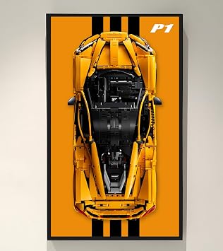 Display Wallboard Compatible with Lego Technic P1 18 42172 Car, Gift Ideas Compatible with Lego Car Wall Mount Enthusiast, Only Wallboard! Size75x45cm Orange + Black