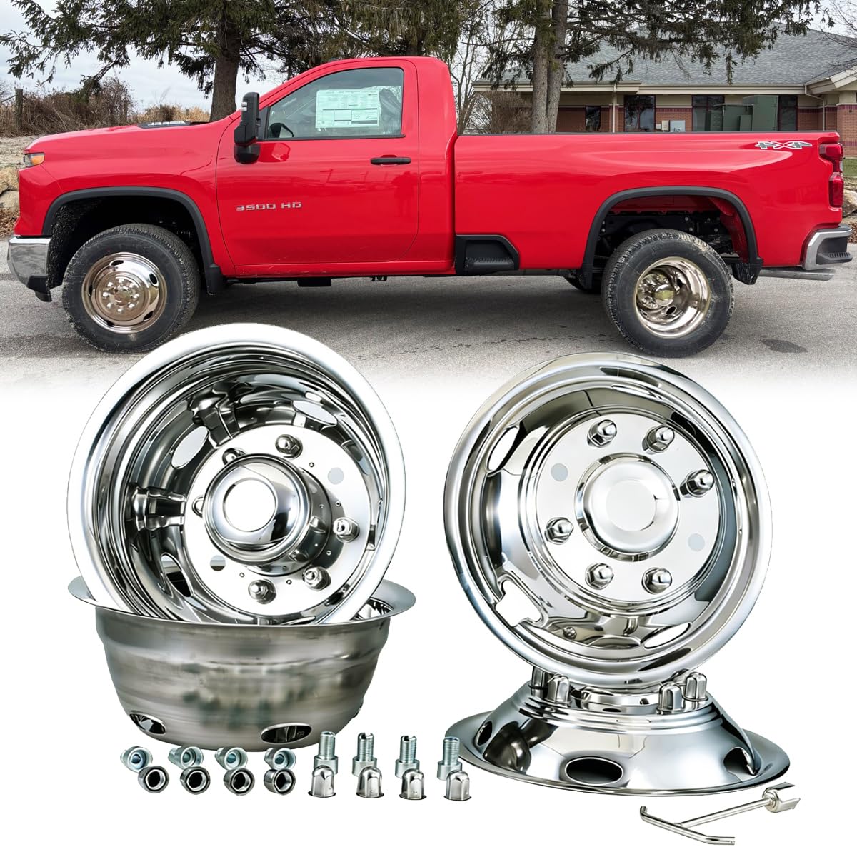 4pcs 17" Dually Wheel Simulators for Chevy/GMC 3500 HD 2011-2025