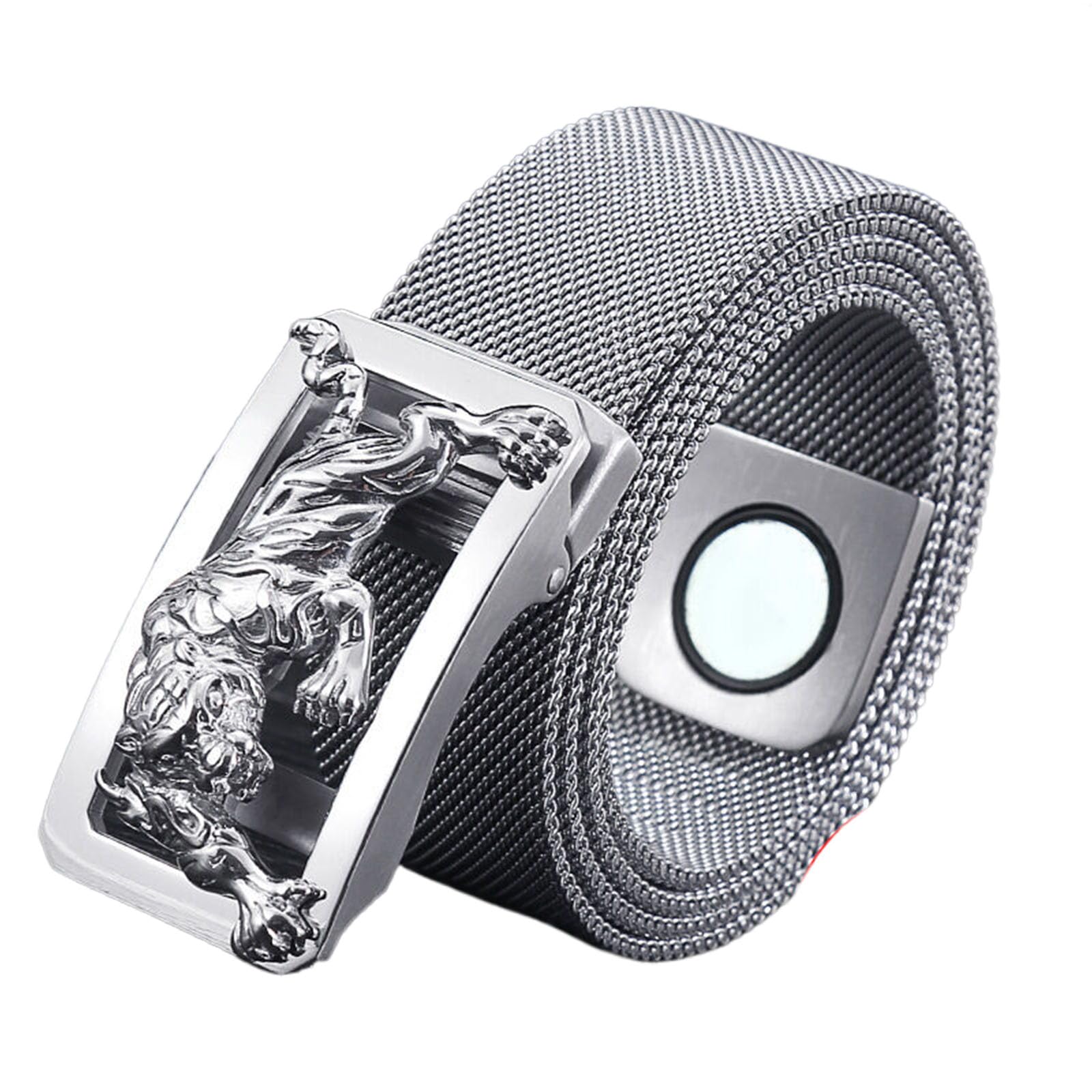JIARY Cintura Uomo Magnetica Acciaio Inossidabile, Cinture Metallo Intrecciata, Cintura in Non Pelle con Fibbia Automatica Ritagliata in Acciaio Inossidabile,Argento,140CM/55.1