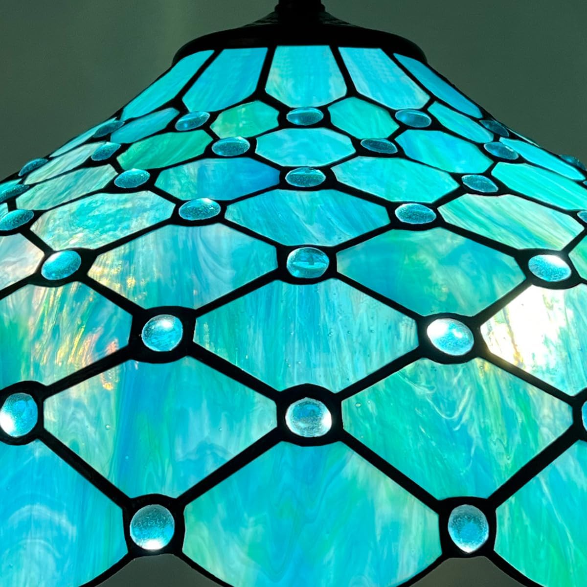 Capulina Tiffany Lamp Stained Glass Pendant Lights 2-Light 16 Inches Wide Seagrass Blue Beads Tiffany Style Hanging Lamp for Kitchen Island Dining Room Hallway Foyer Home Office