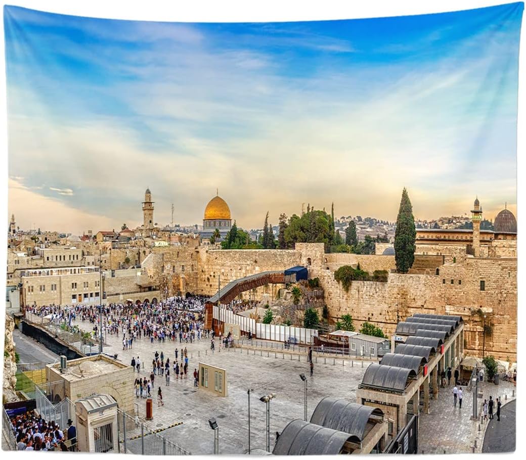 BULOR Western Wall Tapestry, Jerusalem City Israel Wall Hangings for Decoration, Judaism Event Décor for Bedroom Living Room Dorm Décor 60X40 Inches