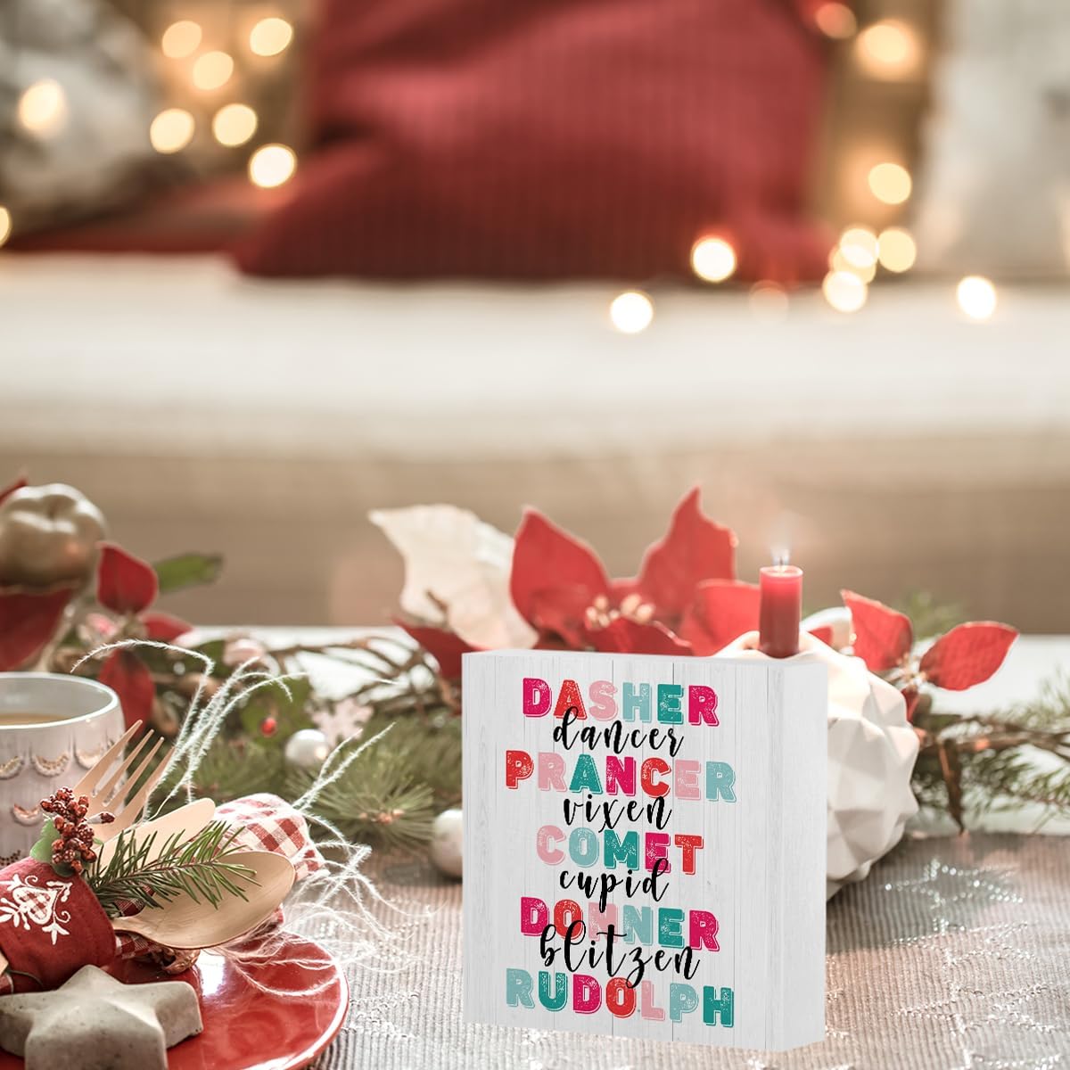 Funny Christmas Retro Dasher Dancer Prancer Word Sign Christmas Decor Christmas Decorations Indoor Winter Decoration for Home Office Shelf Table Desk Gift for Women 5 X 5 Inch image 5
