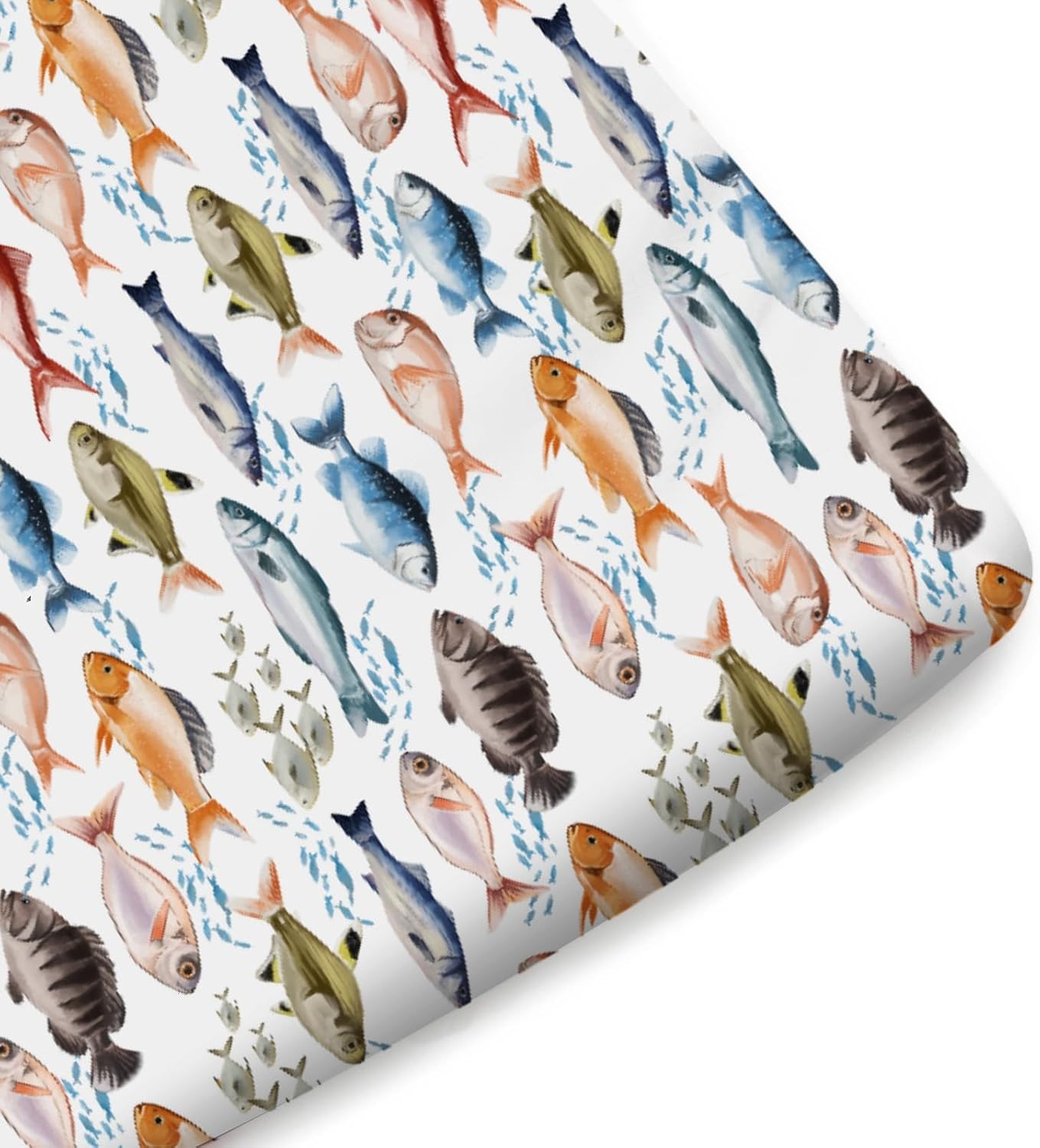 Freshwater Fishes Fitted Baby Crib Sheets for Girl Boy 52"x28" Watercolor Fish Crib Mattress Covers Fishing Lovers Gift Soft Breathable Baby Sheets for Standard Crib Mattress & Toddler Bed Mattress
