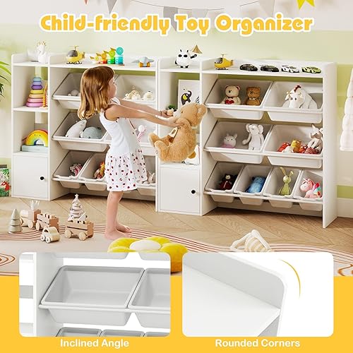 Miniatura 4 de Costzon Organizador de almacenamiento de juguetes para niños con 8 contenedores, estantería de madera para niños pequeños con estantes abiertos y