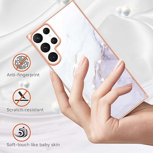 Miniatura 2 de Dinglijia Funda para Samsung Galaxy S22 Ultra, TPU suave + patrón de mármol IMD diseño delgado mejorado para cámara y protección de pantalla para