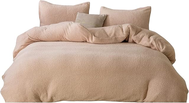 HOME BEAUTY| Teddy Fleece Duvet Set  A Super Soft Thermal Warm Quilt Cozy Fluffy Bedding Fleece Cover with Pillow Cases (MINK, DOUBLE)