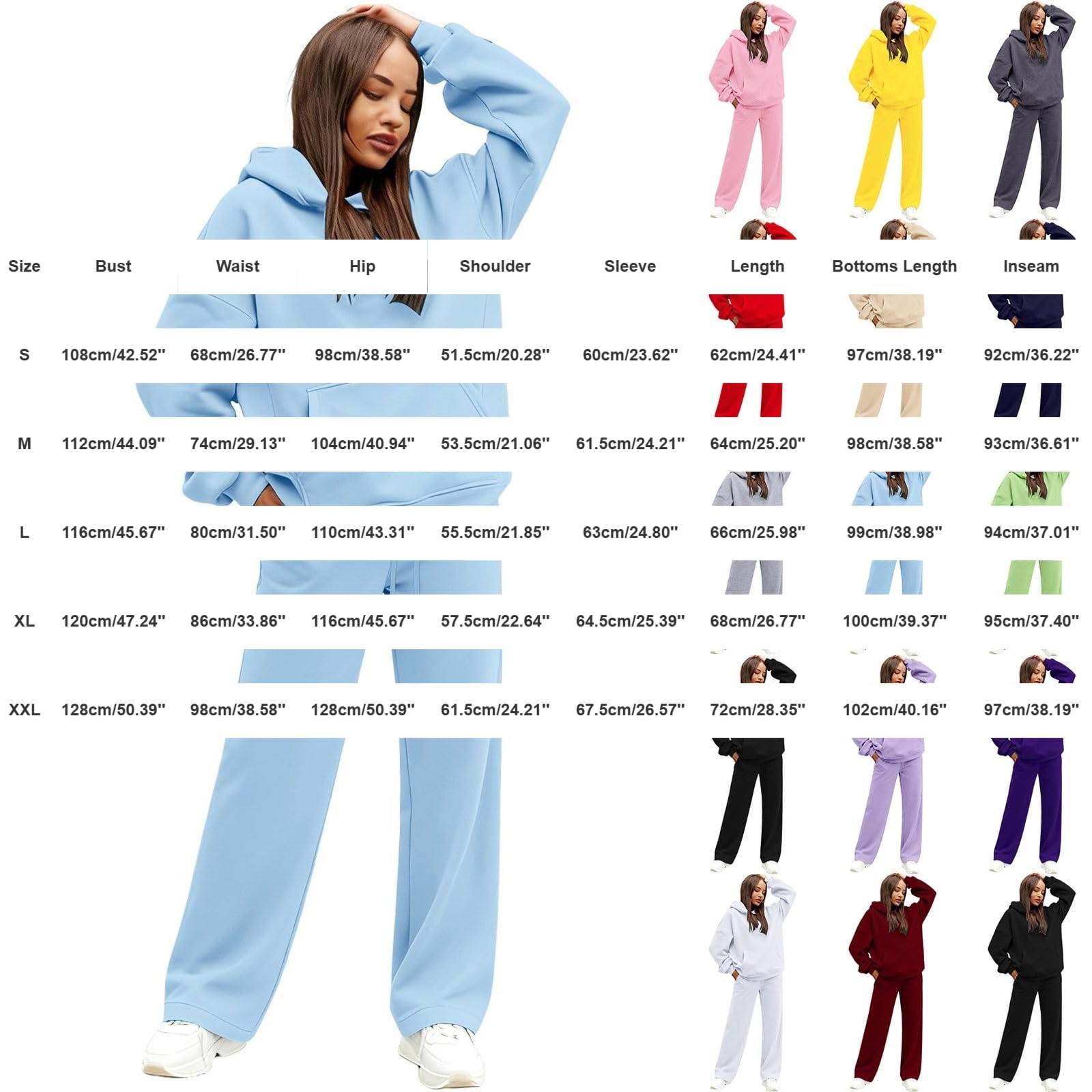 Ensemble de pyjama 2 pièces à manches longues pour femme | Ensemble de pyjama côtelé uni à manches longues, sweat à capuche et taille élastique, pantalon long
