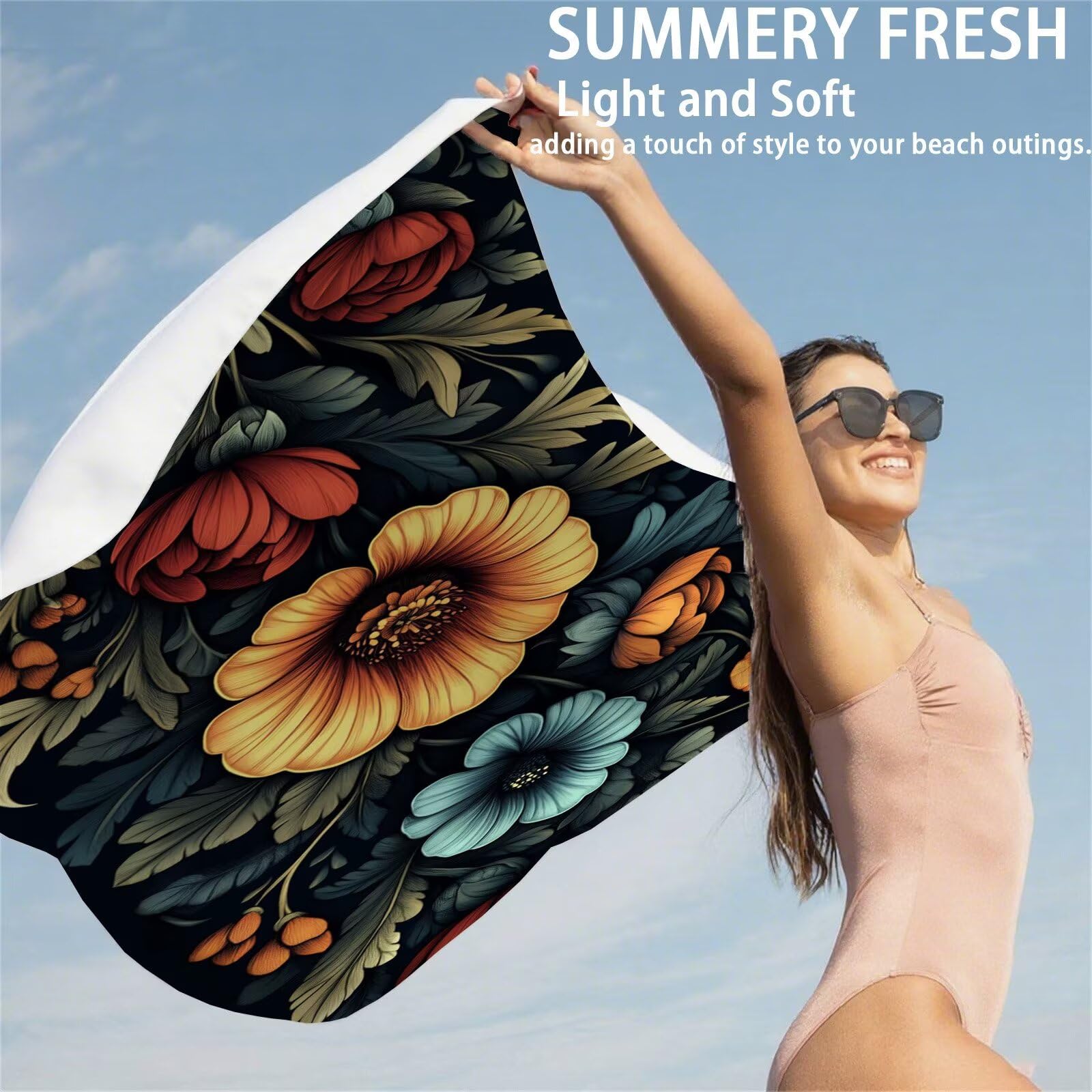 Ręcznik plażowy z mikrofibry 100 x 200 cm prześcieradło plażowe przeciw piaskowaniu kwiat ręcznik plażowy XXL fabryczny ręcznik plażowy szybkoschnący, miękki i bardzo chłonny szybkoschnący do podróży
