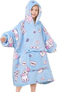 Narecte Kids Hoodie Blanket Oversized Sherpa Fleece Blanket Sweatshirt | Warm Cozy Wearable Blanket Hoodie for Kids,Toddlers with Large Pocket,Soft Flannel, Birthday Gifts for Girls