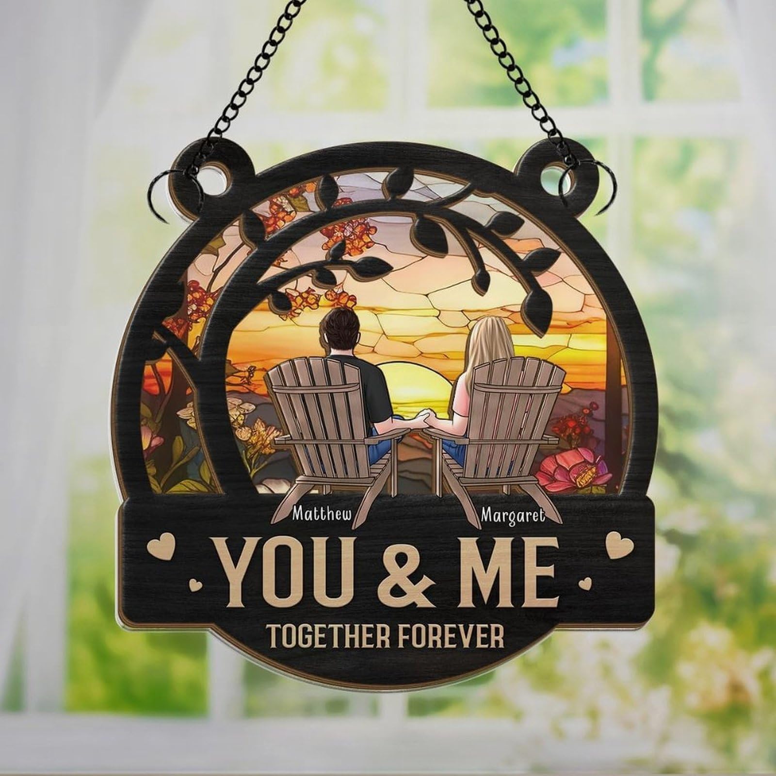Luckluccy Style-1 You & Me Together Forever Personalized Couple Suncatcher Ornament,Rustic Modern Wood Acrylic Suncatcher,Special Occasions Gift For Him & Her,Husband & Wife,Couples 2025