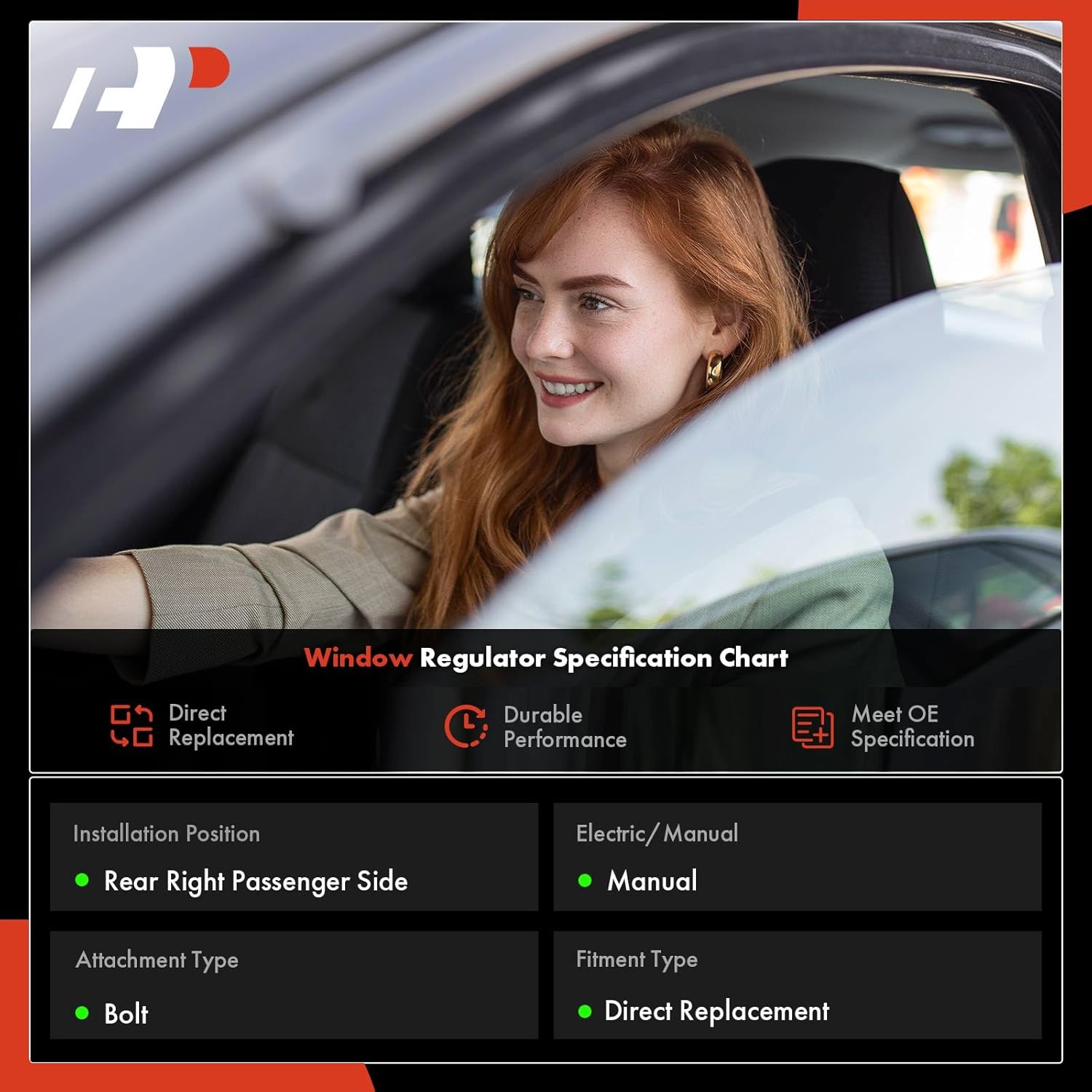 A-Premium Manual Window Regulator Rear Passenger Side Compatible with Nissan Sentra 1991 1992 1993 1994